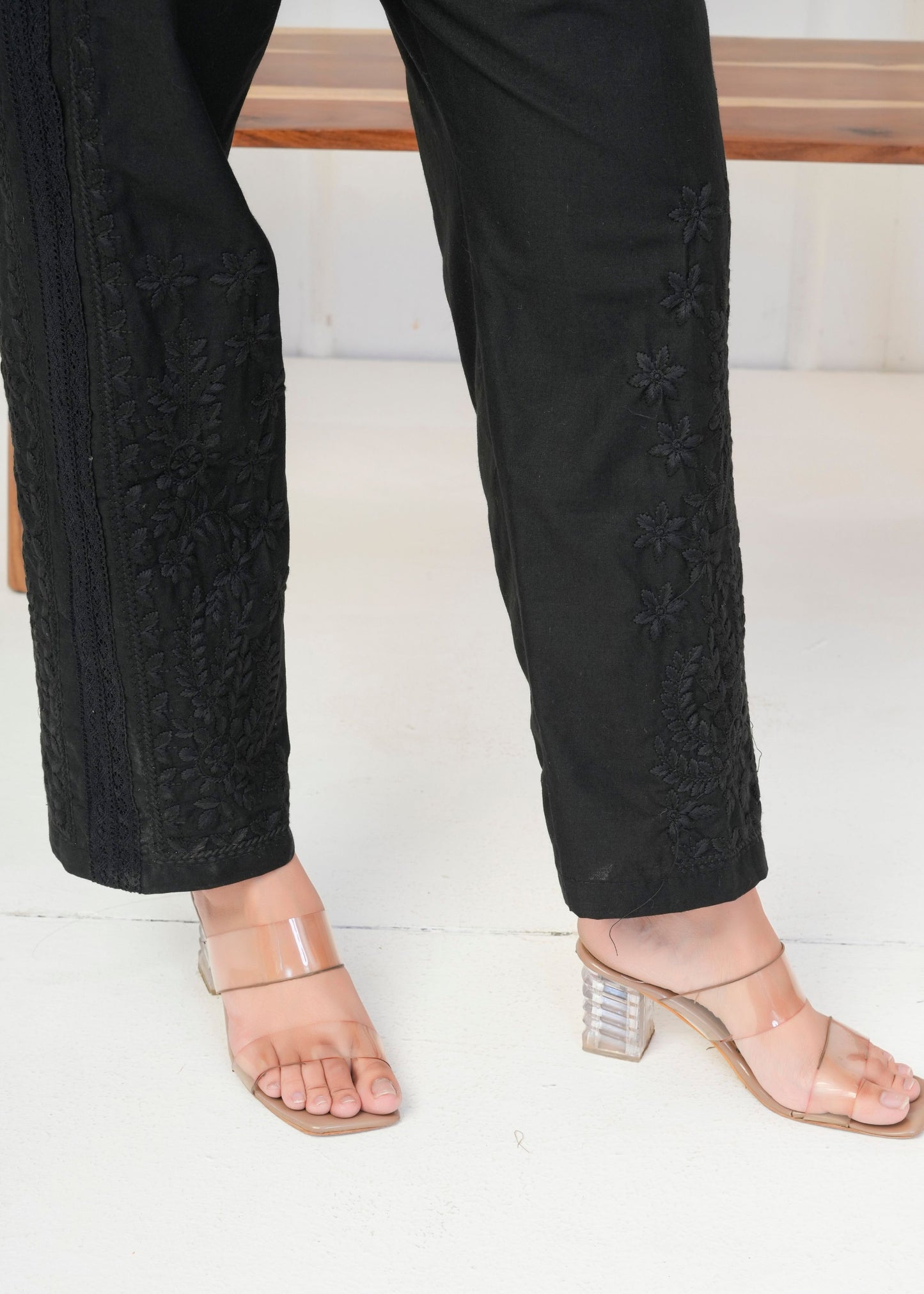 Black Embroidered Straight Pant