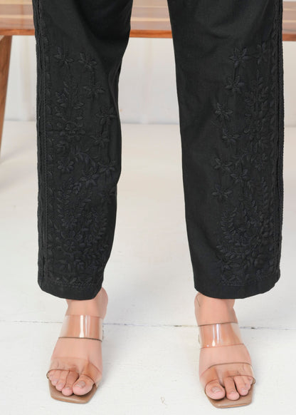 Black Embroidered Straight Pant
