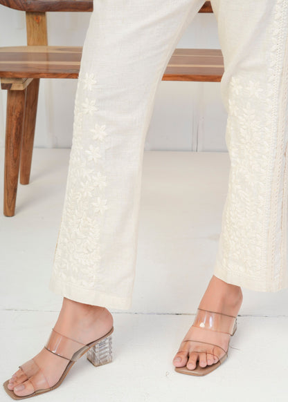 Elegant Cream Embroidered Pant