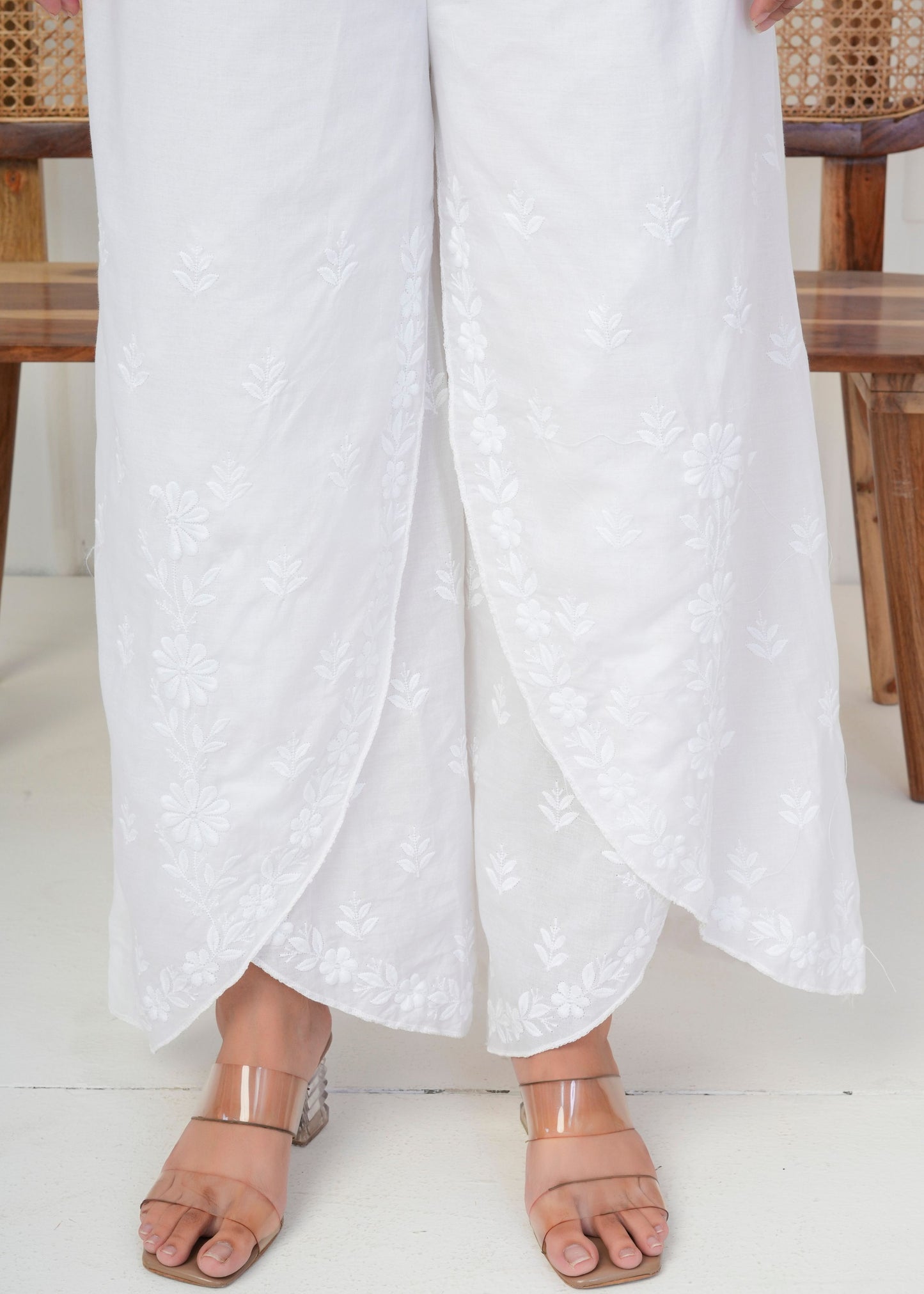 White Embroidered Palazzo Pant