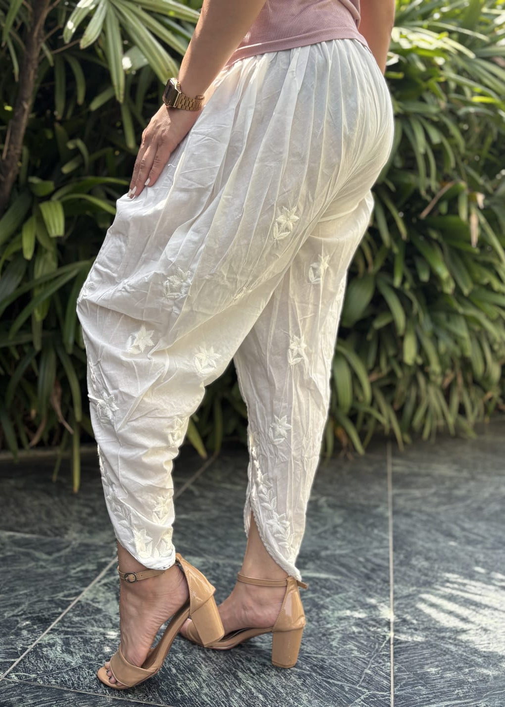 Embroidery  White Tulip Pant