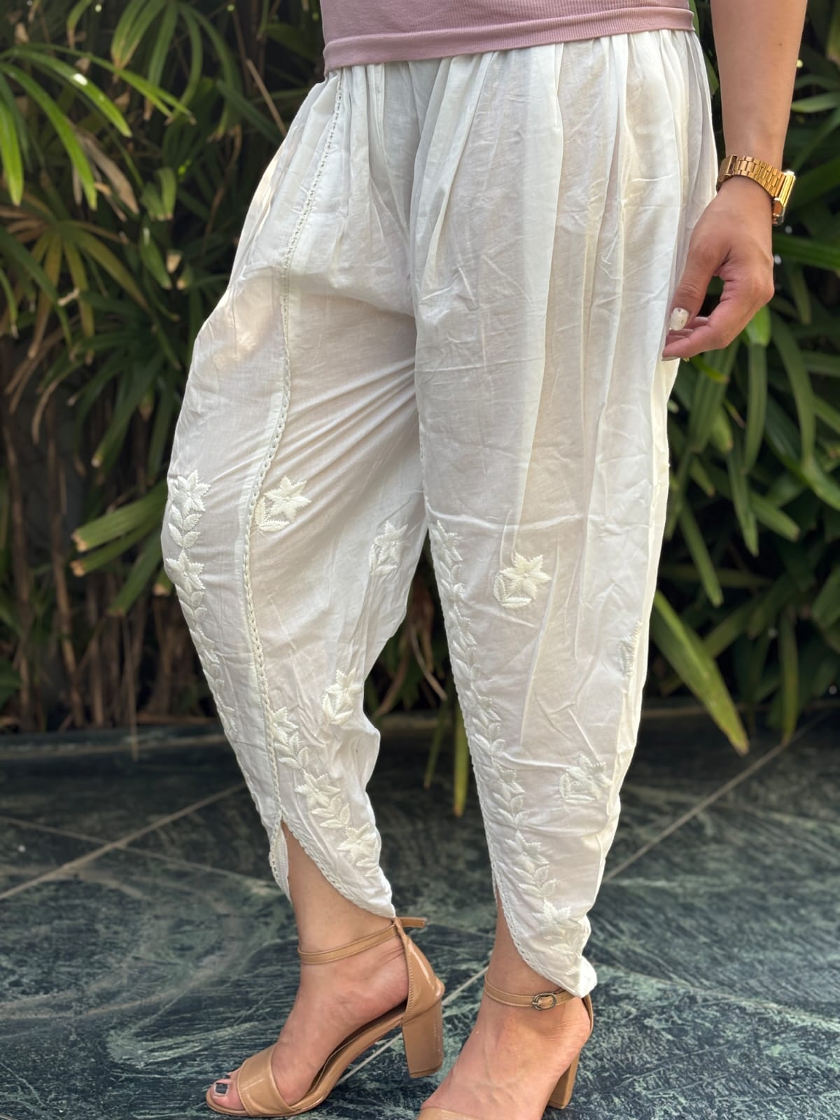 Embroidery  White Tulip Pant