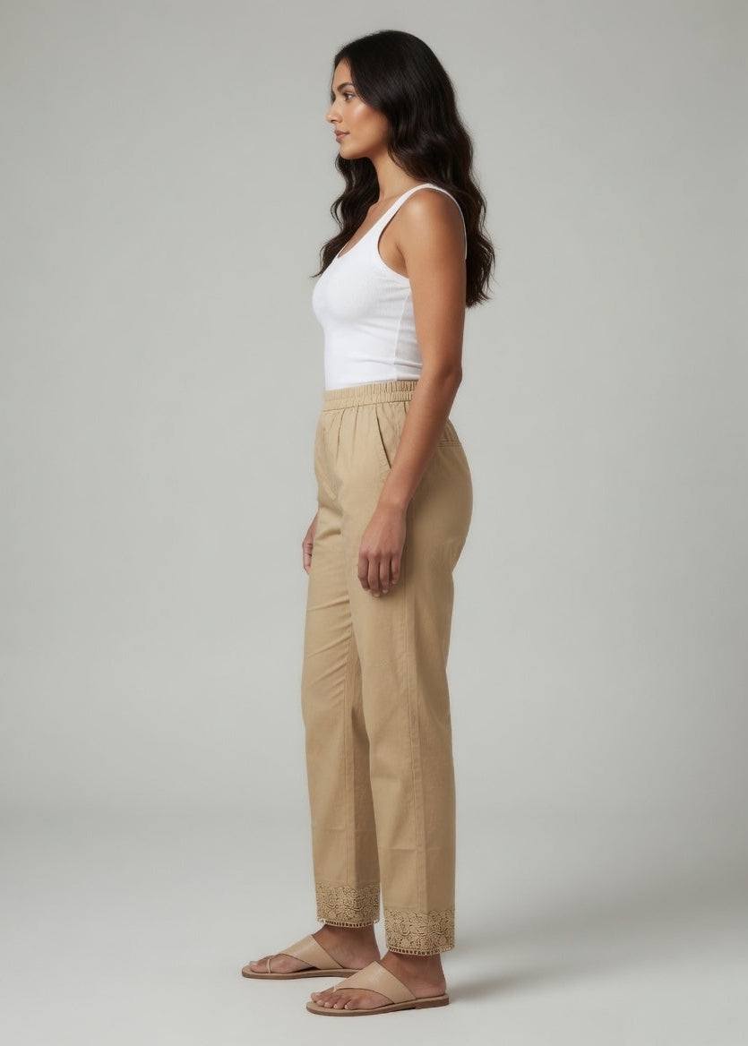 Camel Color Stretchable Lace pant