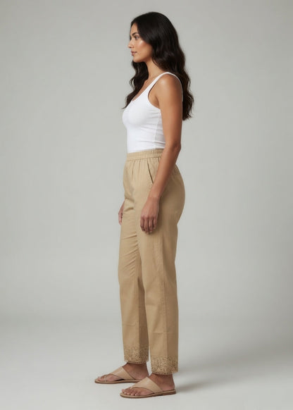 Camel Color Stretchable Lace pant