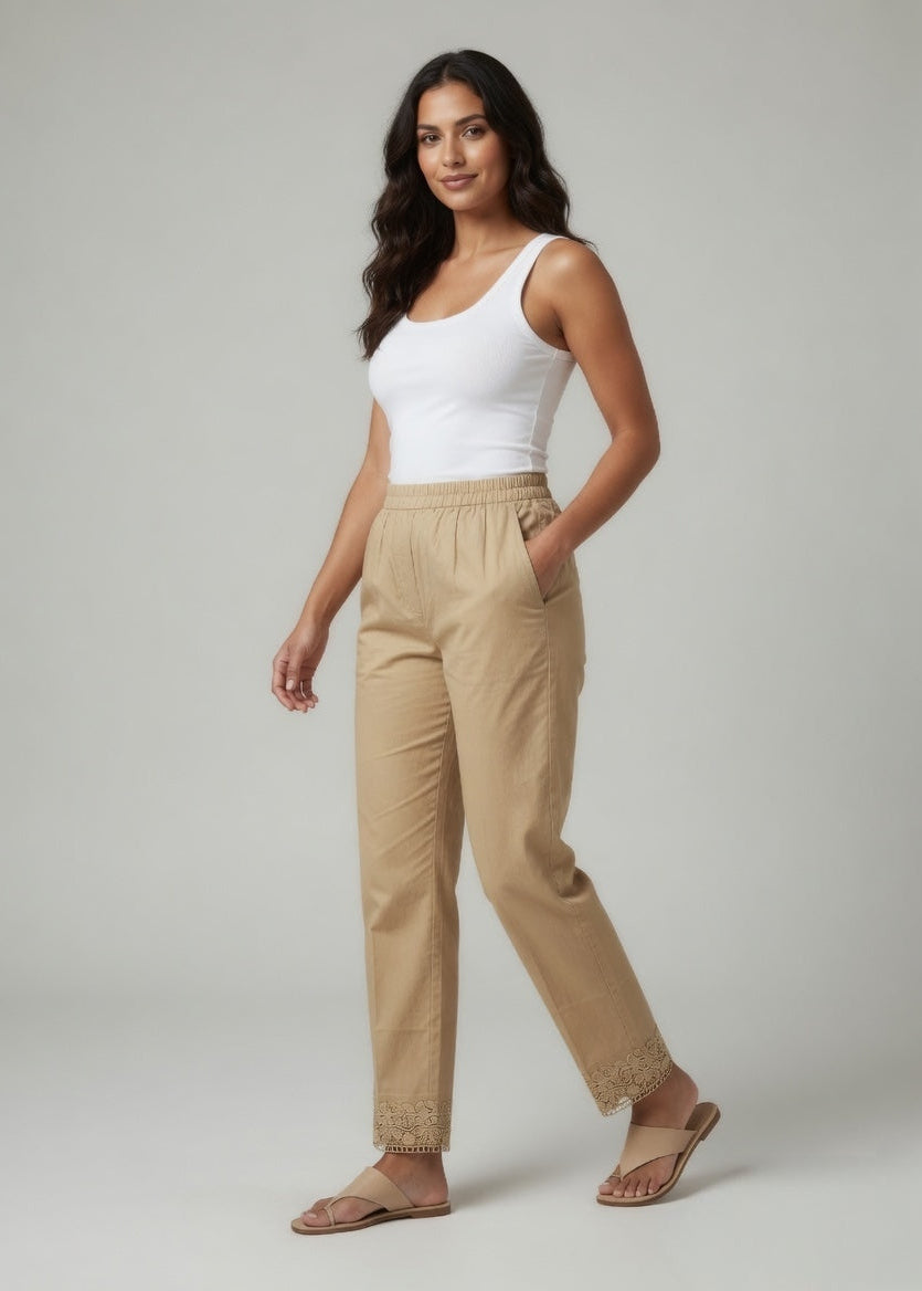 Camel Color Stretchable Lace pant