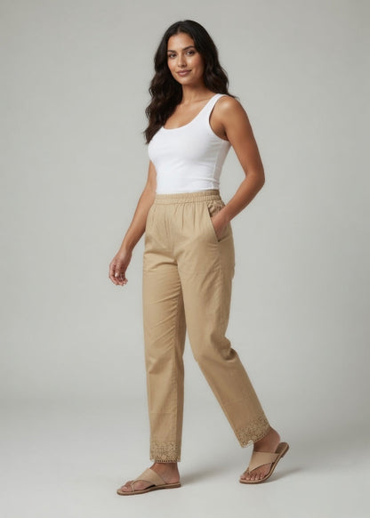 Camel Color Stretchable Lace pant