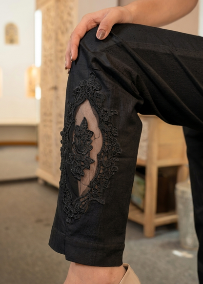 Black Patch-Work Pant