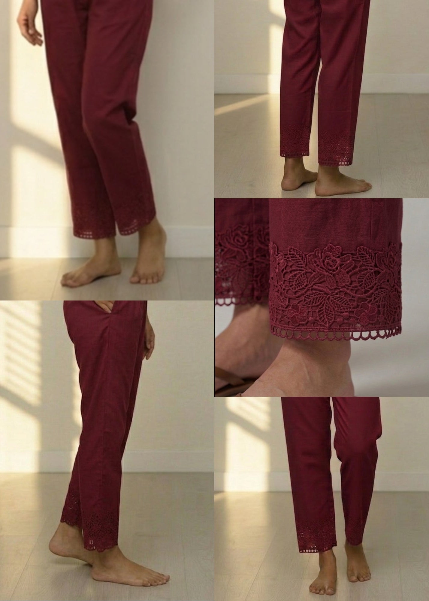 Maroon Stretchable Lace Pant