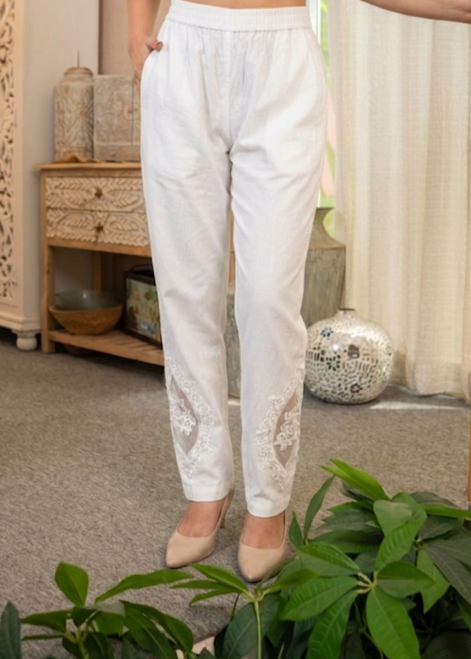 White Patch-Work Pant
