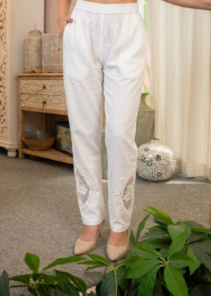 White Patch-Work Pant