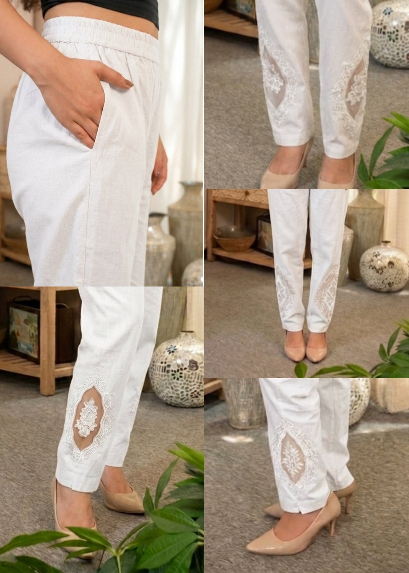 White Patch-Work Pant