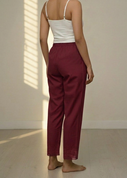 Maroon Stretchable Lace Pant