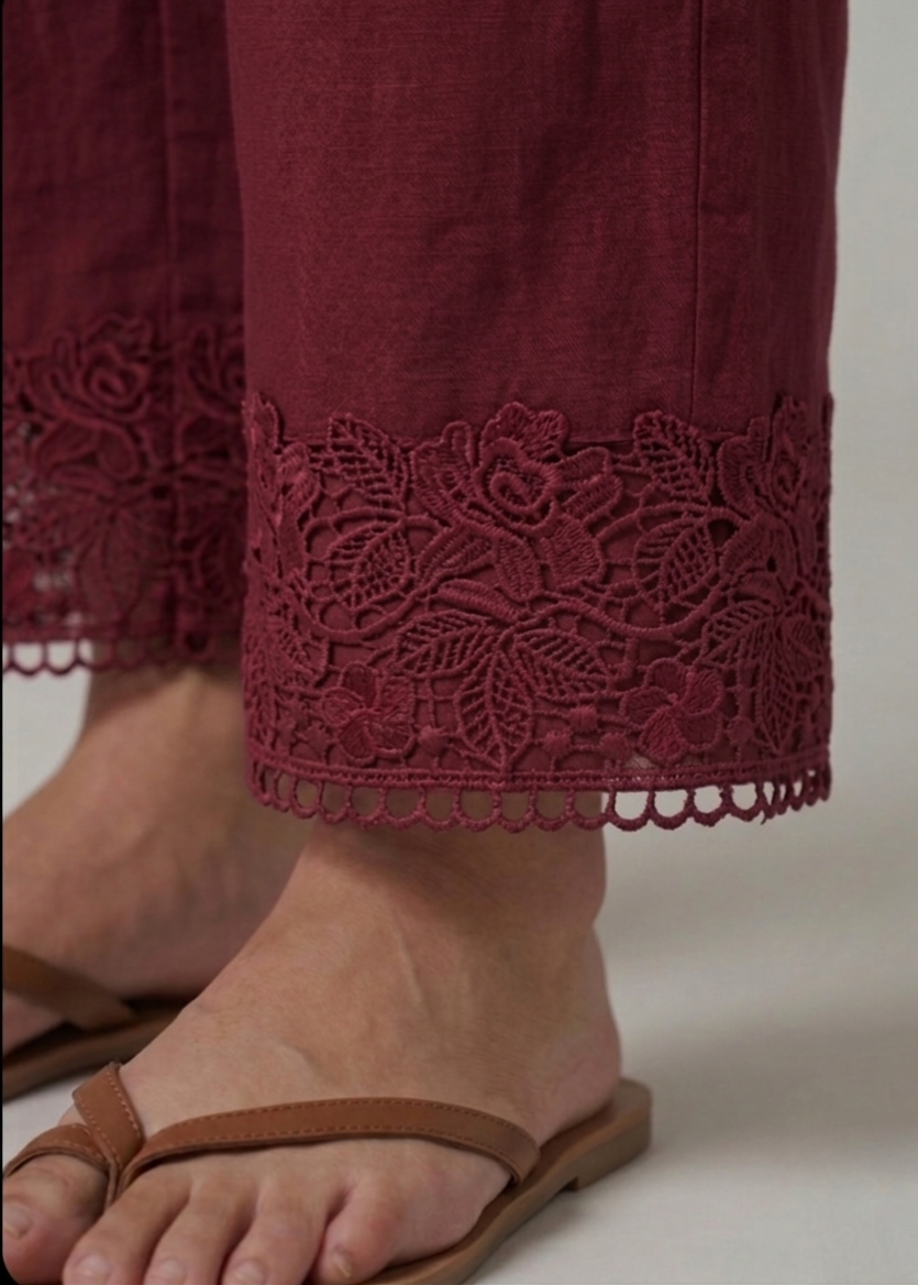Maroon Stretchable Lace Pant