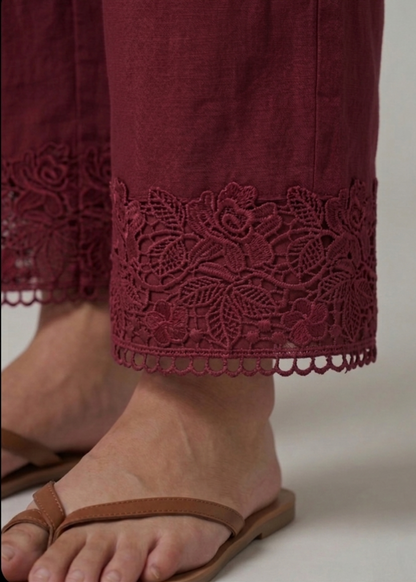 Maroon Stretchable Lace Pant
