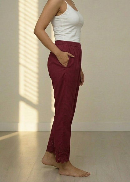 Maroon Stretchable Lace Pant