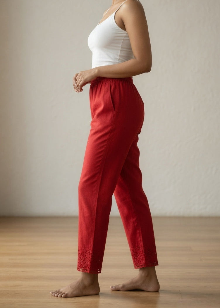 Red Stretchable Lace pants