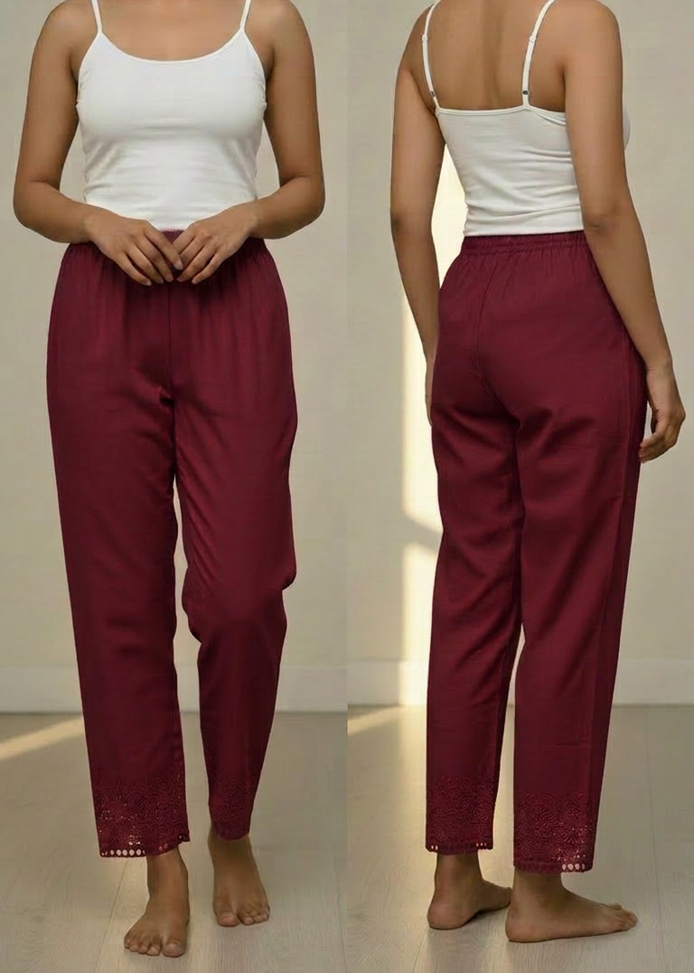 Maroon Stretchable Lace Pant