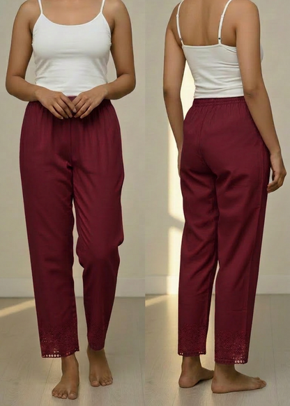 Maroon Stretchable Lace Pant