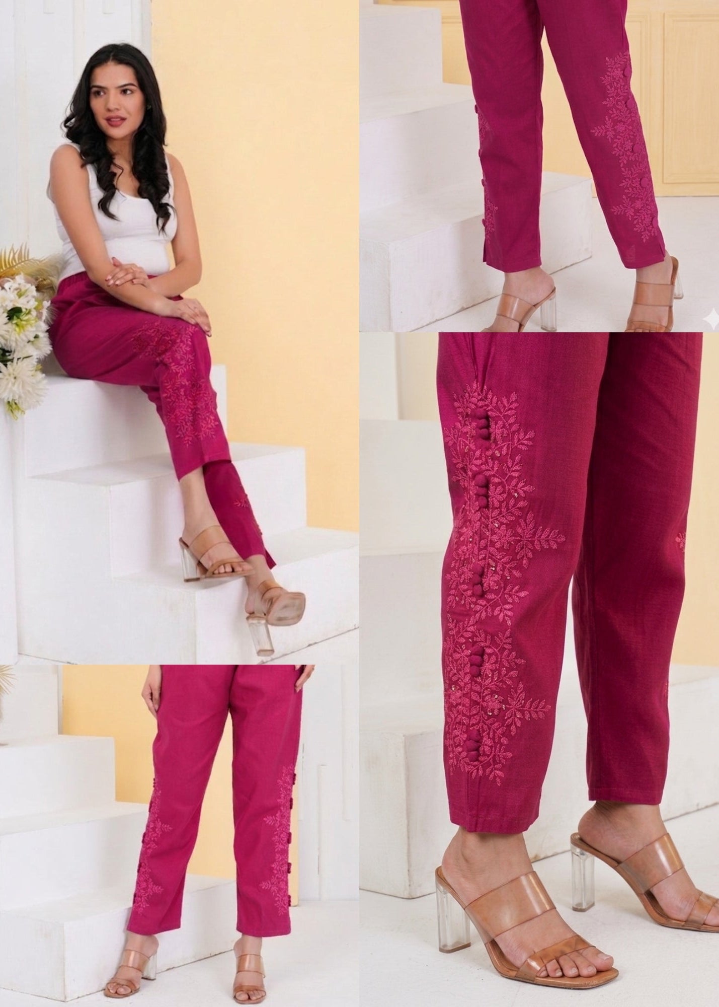 Kashmiri Embroidery Rani Pink Pant