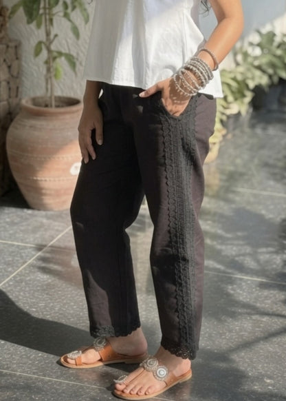 Black Full Side Lace Pant