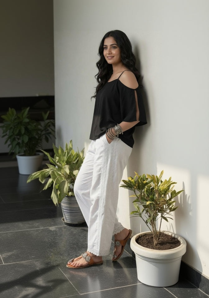 White Full Side Lace Pant