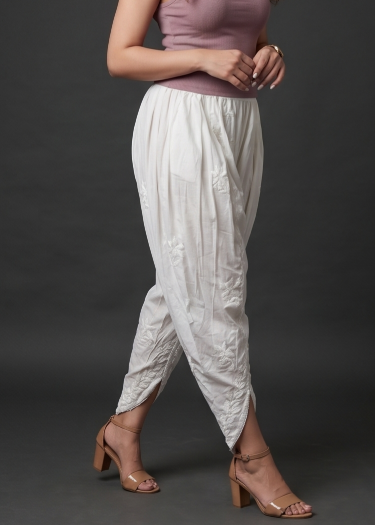 Embroidery  White Tulip Pant