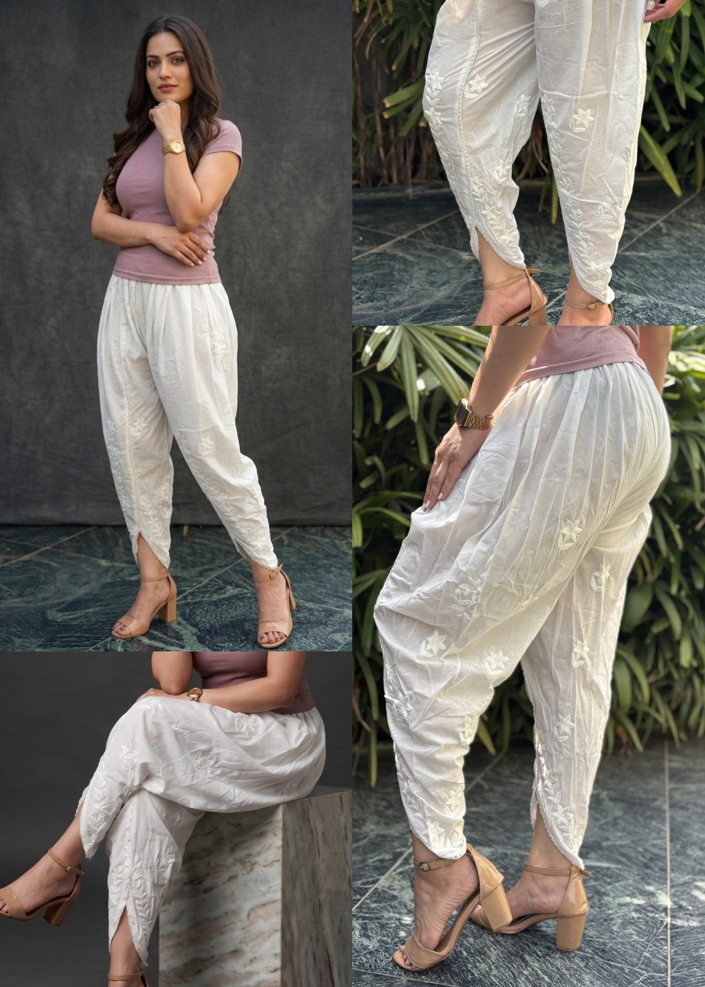 Embroidery  White Tulip Pant