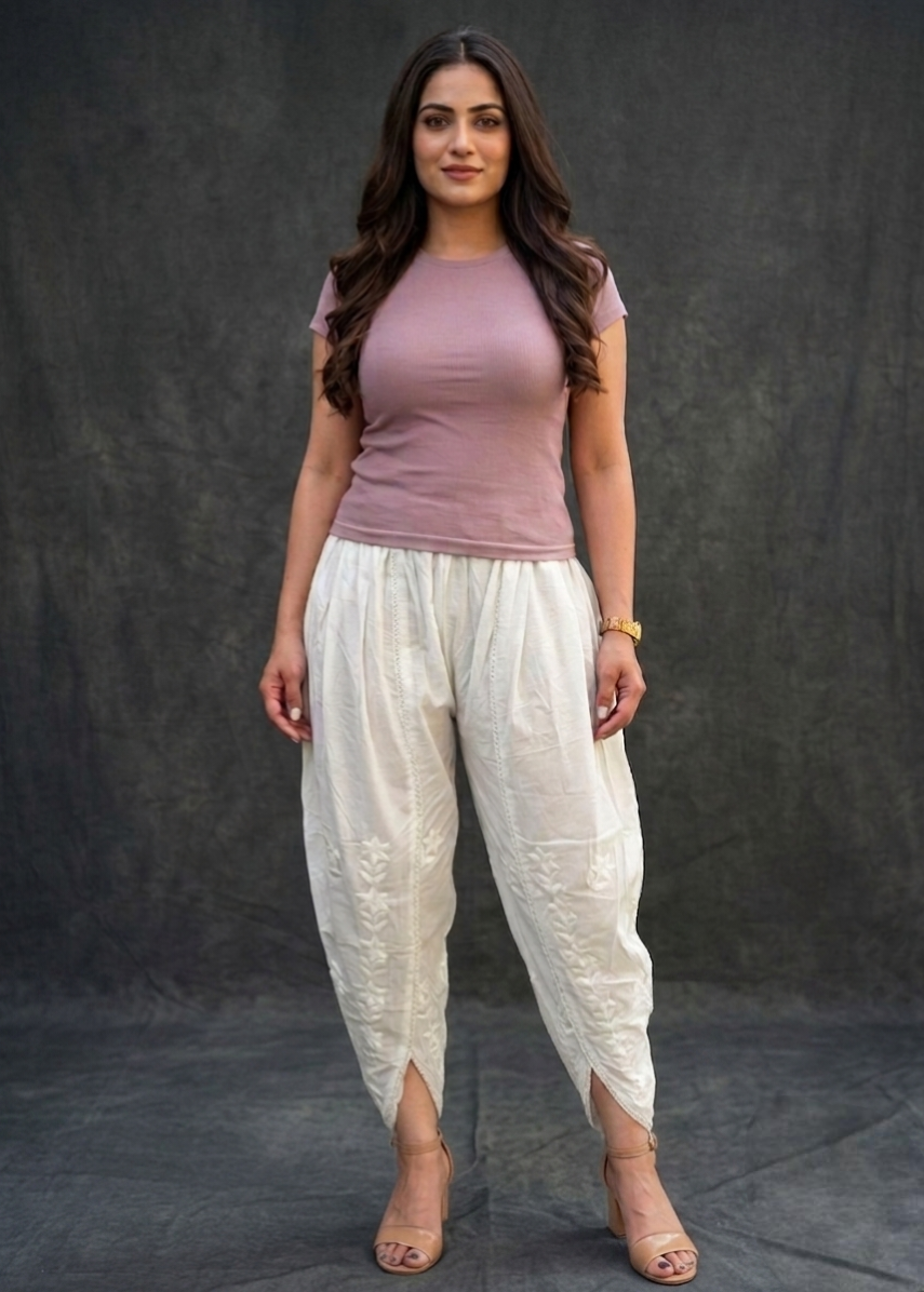 Embroidery  White Tulip Pant