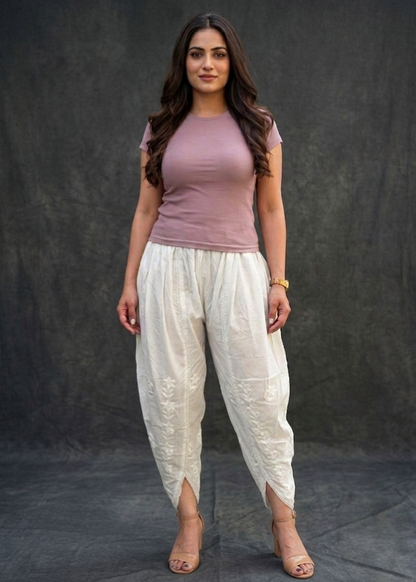 Embroidery  White Tulip Pant