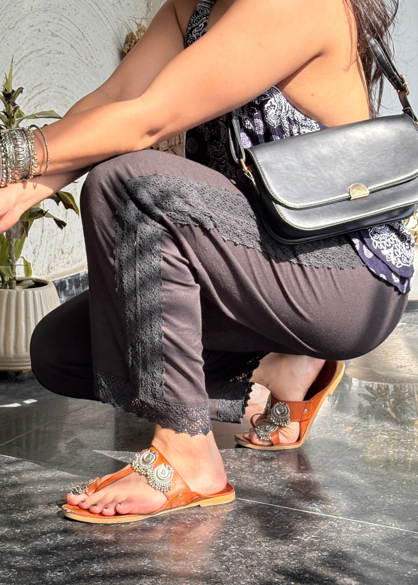 Black Full Side Lace Pant