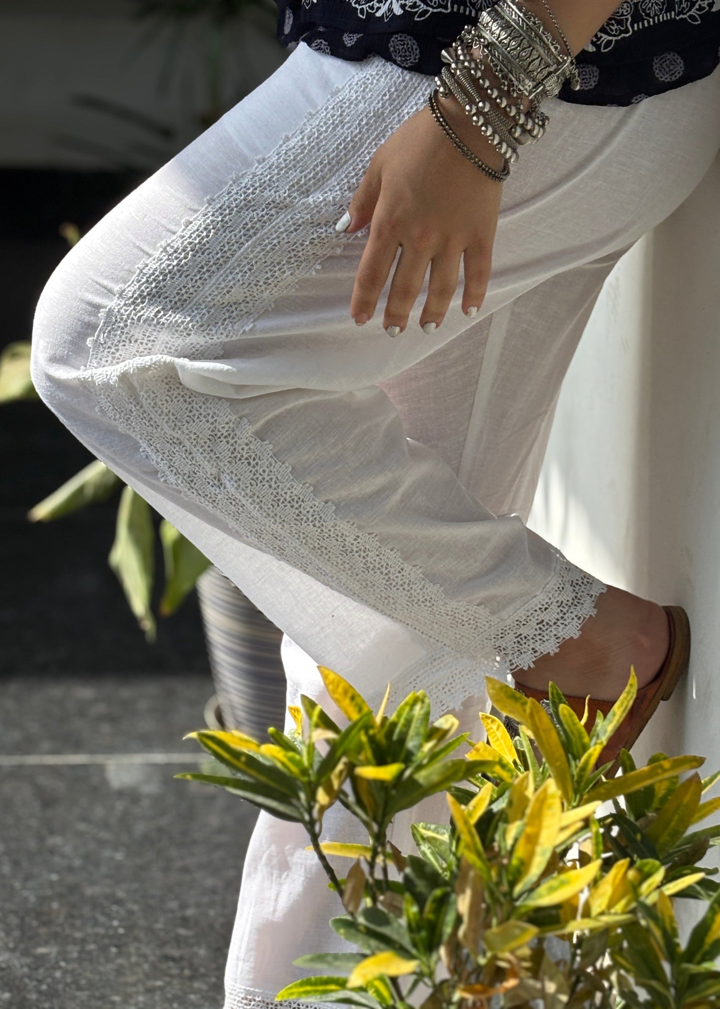 White Full Side Lace Pant