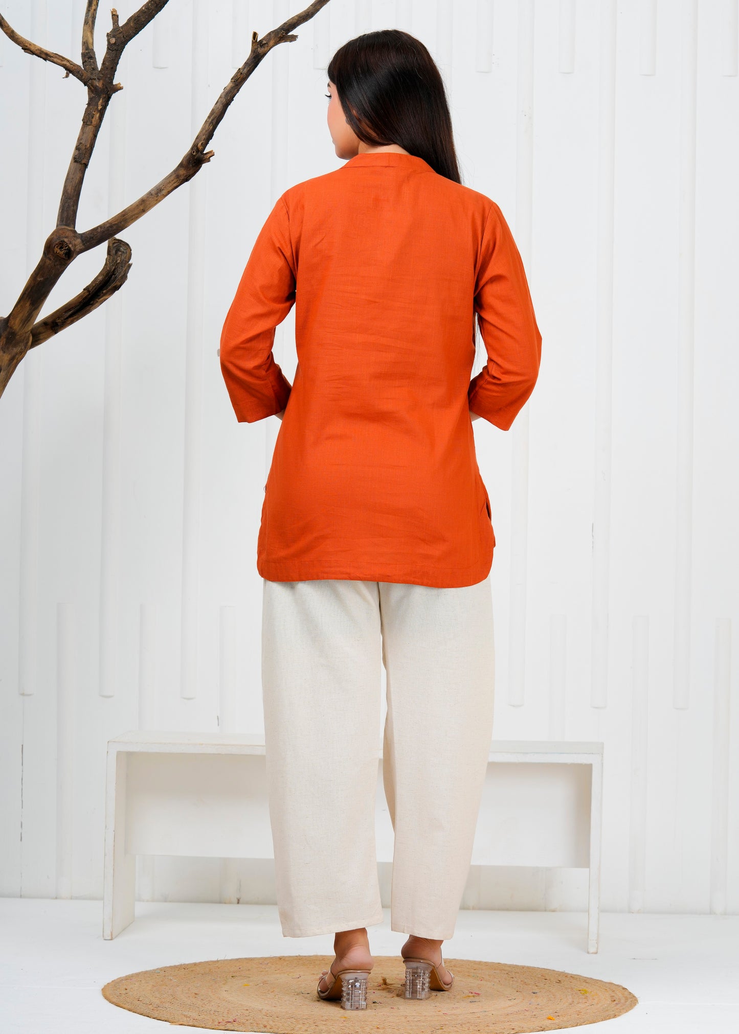 Cotton Linen Rust Short Kurti