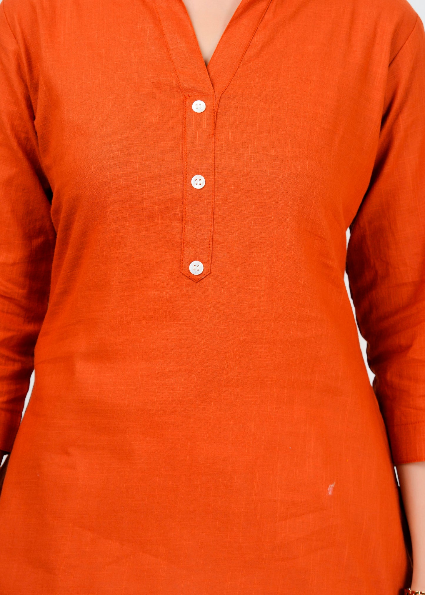 Cotton Linen Rust Short Kurti