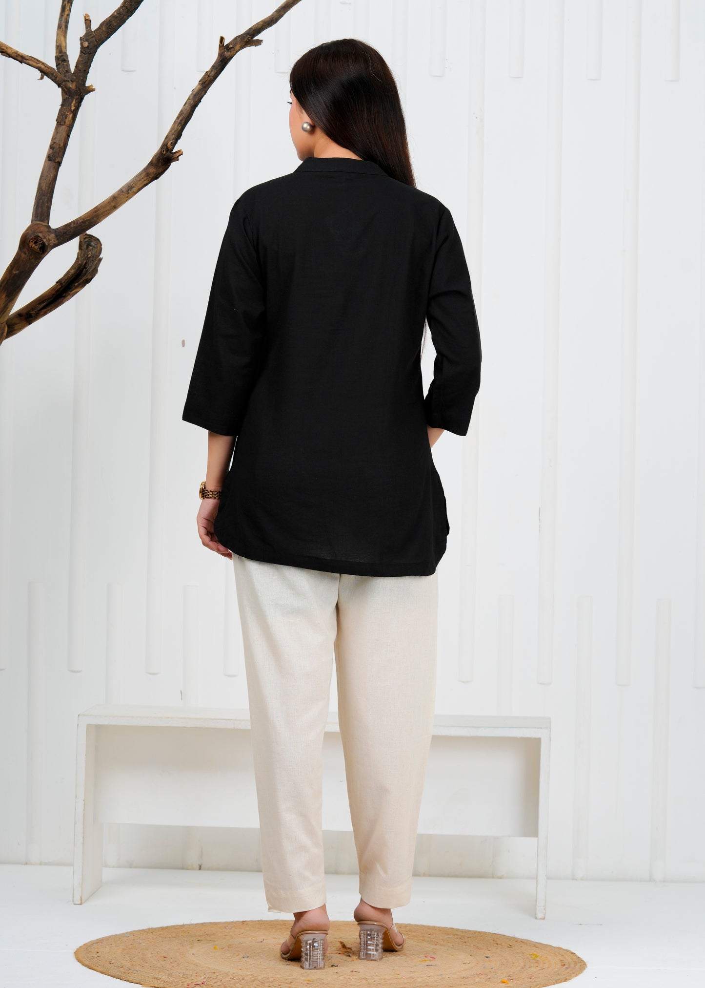 Cotton Linen Black Short Kurti