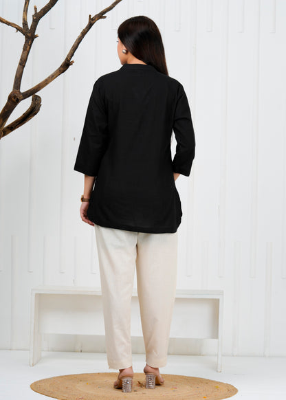 Cotton Linen Black Short Kurti