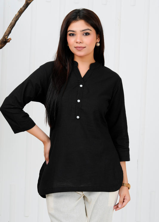 Cotton Linen Black Short Kurti