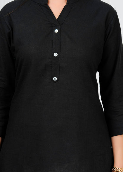 Cotton Linen Black Short Kurti