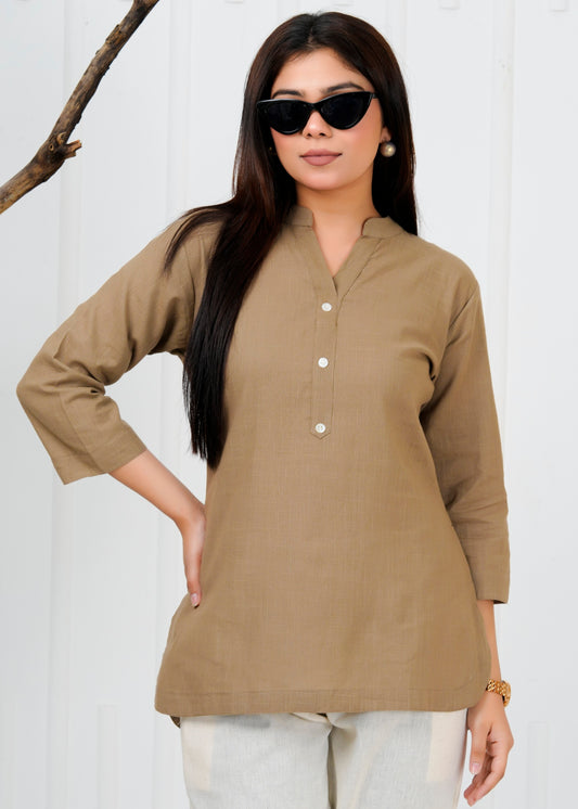 Cotton Linen Camel Short Kurti