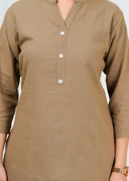 Cotton Linen Camel Short Kurti