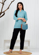 Cotton Linen Cadet Sky Blue Short Kurti