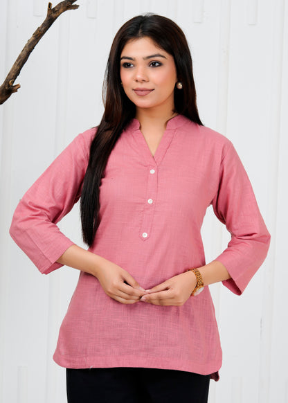 Cotton Linen Onion Pink Short Kurti