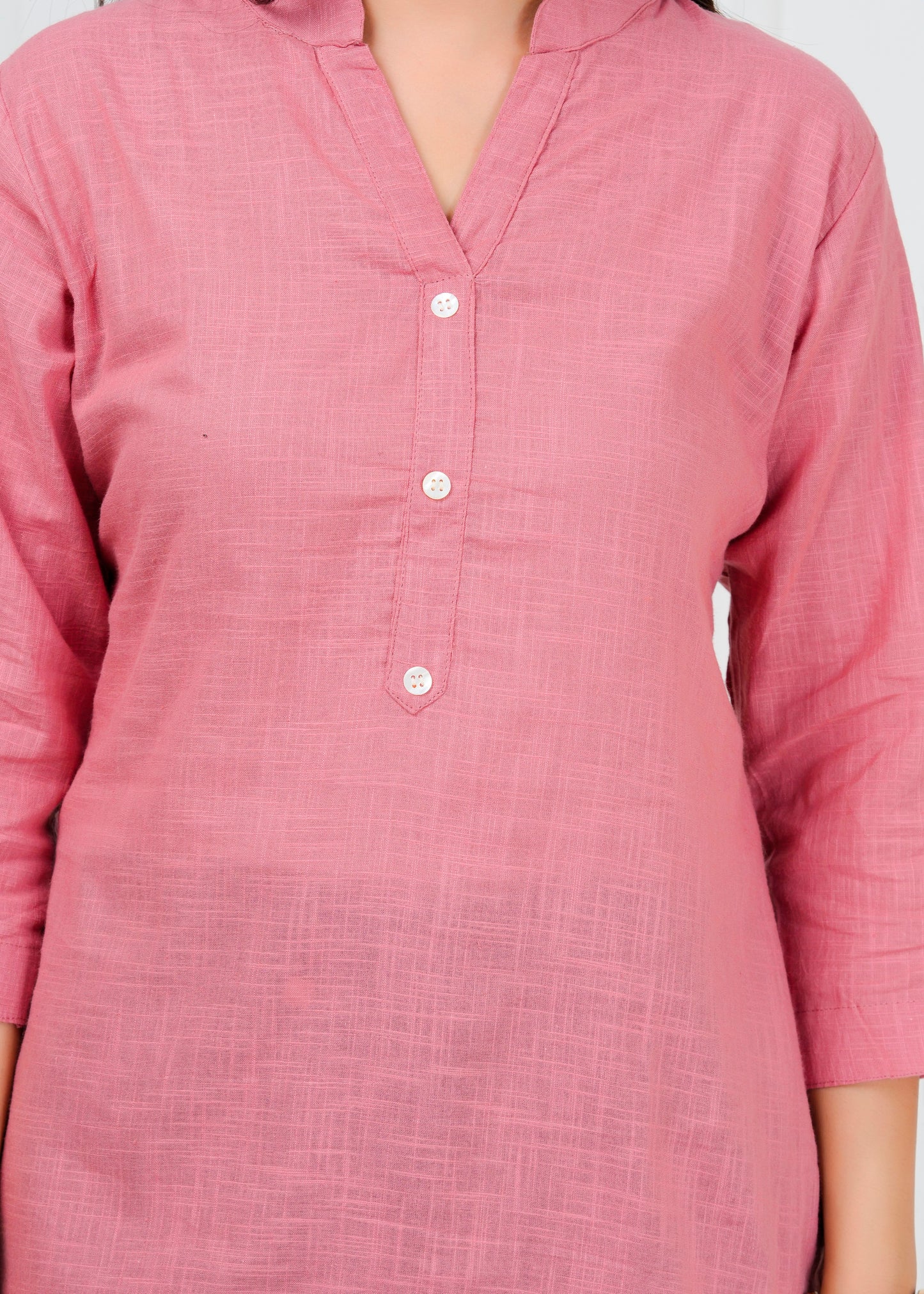 Cotton Linen Onion Pink Short Kurti