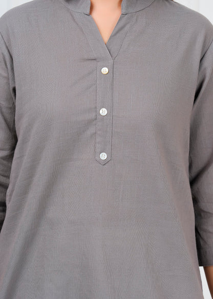 Cotton Linen Grey Short Kurti