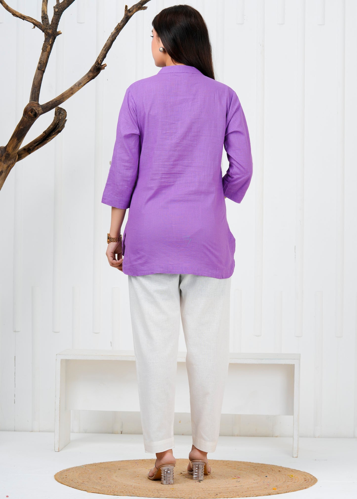 Cotton Linen Lilac Short Kurti