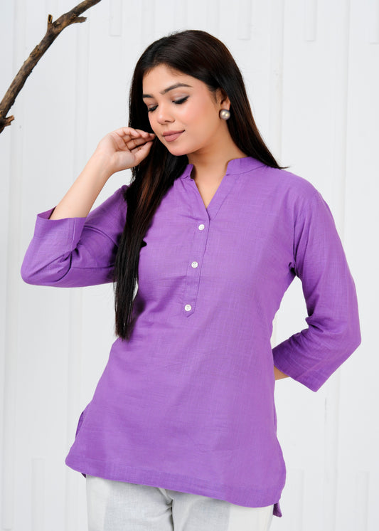 Cotton Linen Lilac Short Kurti