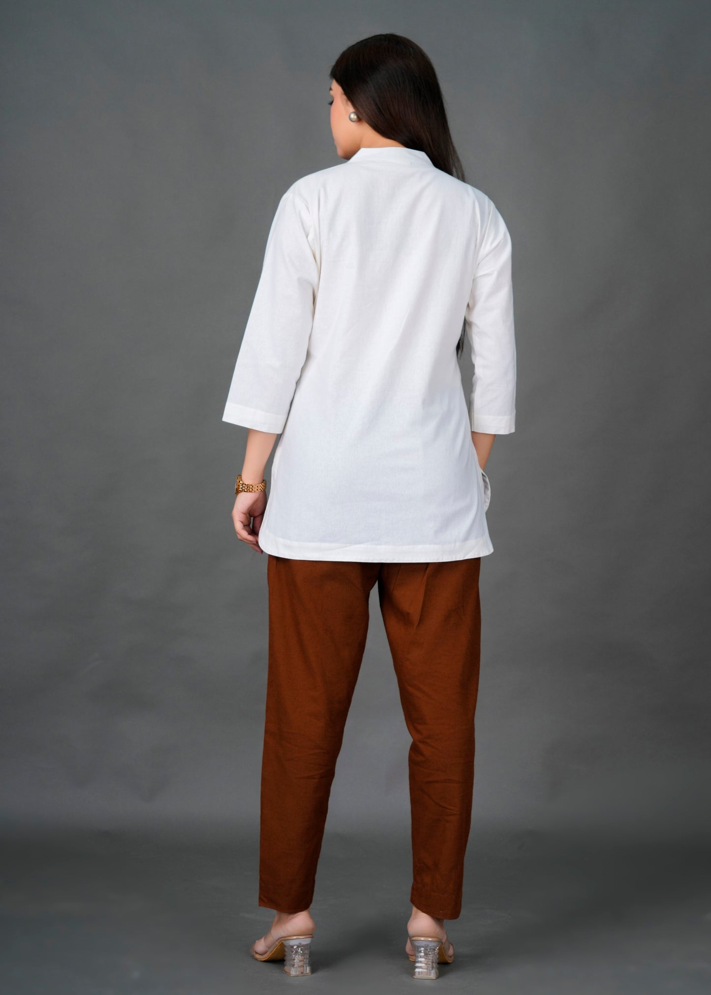 Cotton Linen White Short Kurti