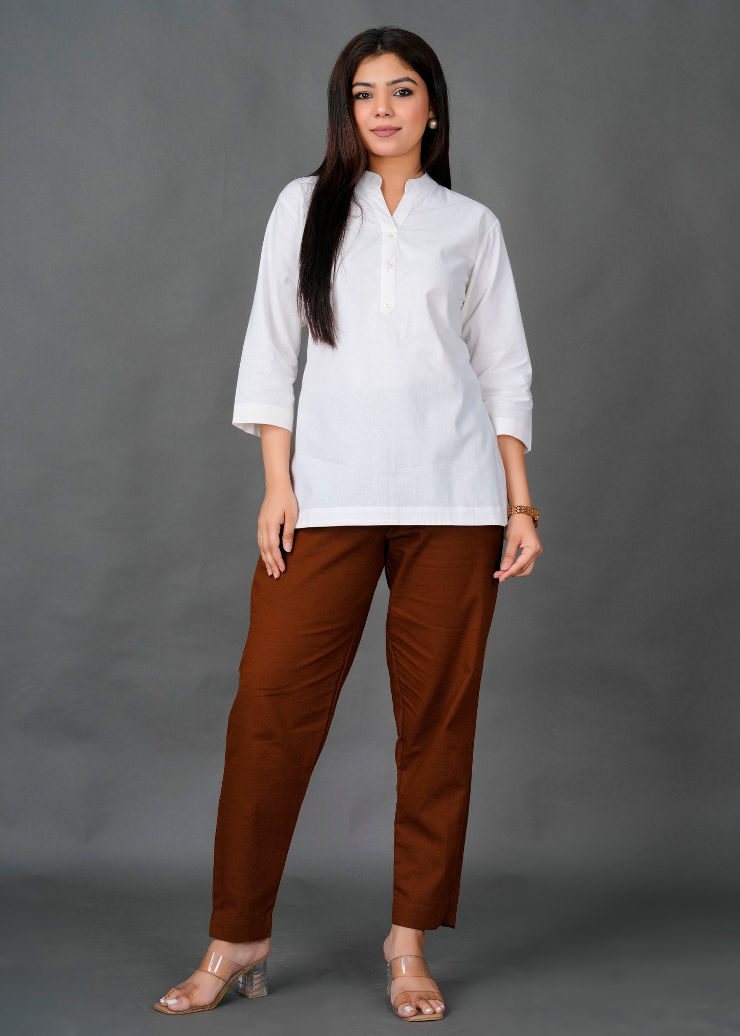 Cotton Linen White Short Kurti