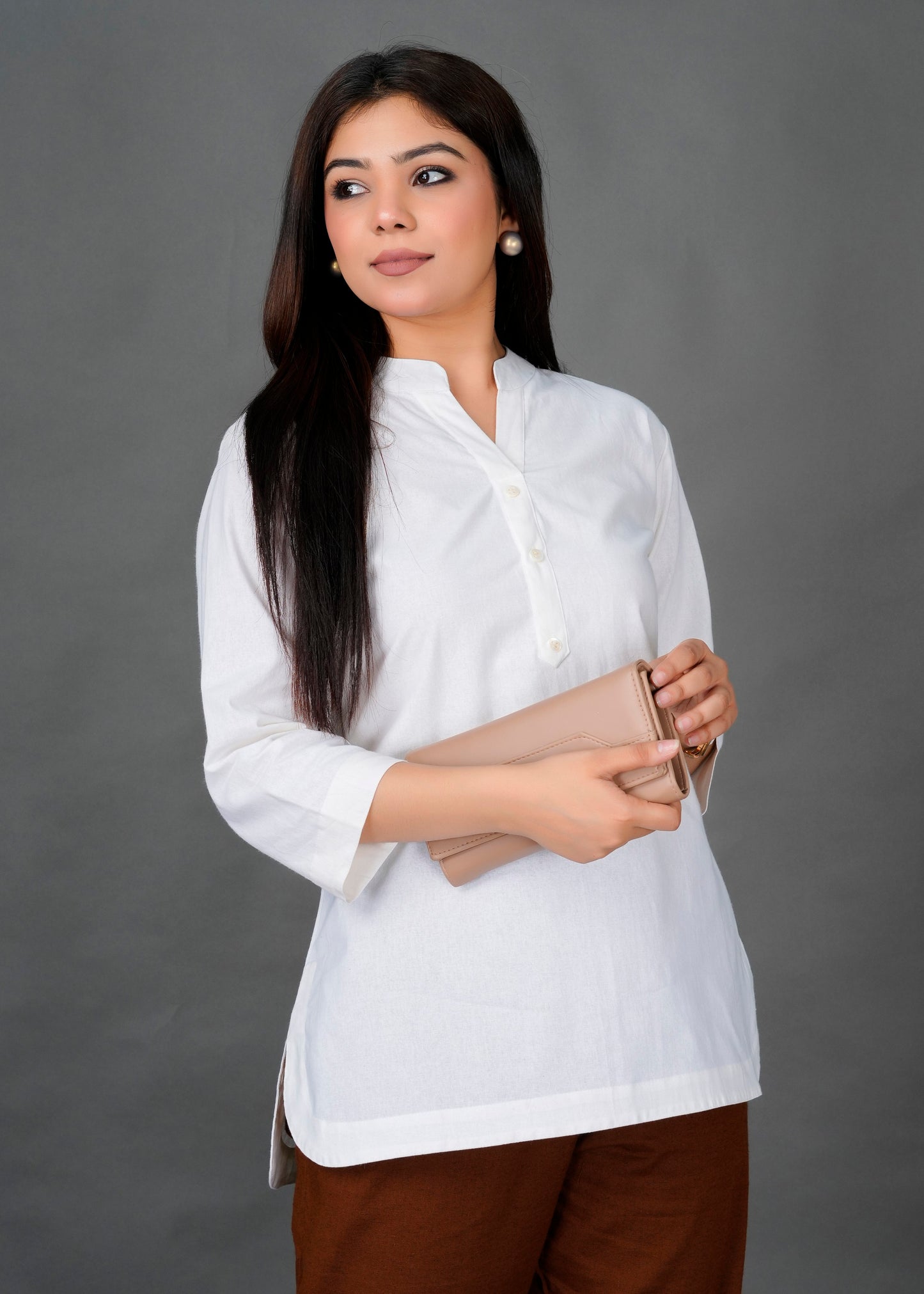 Cotton Linen White Short Kurti