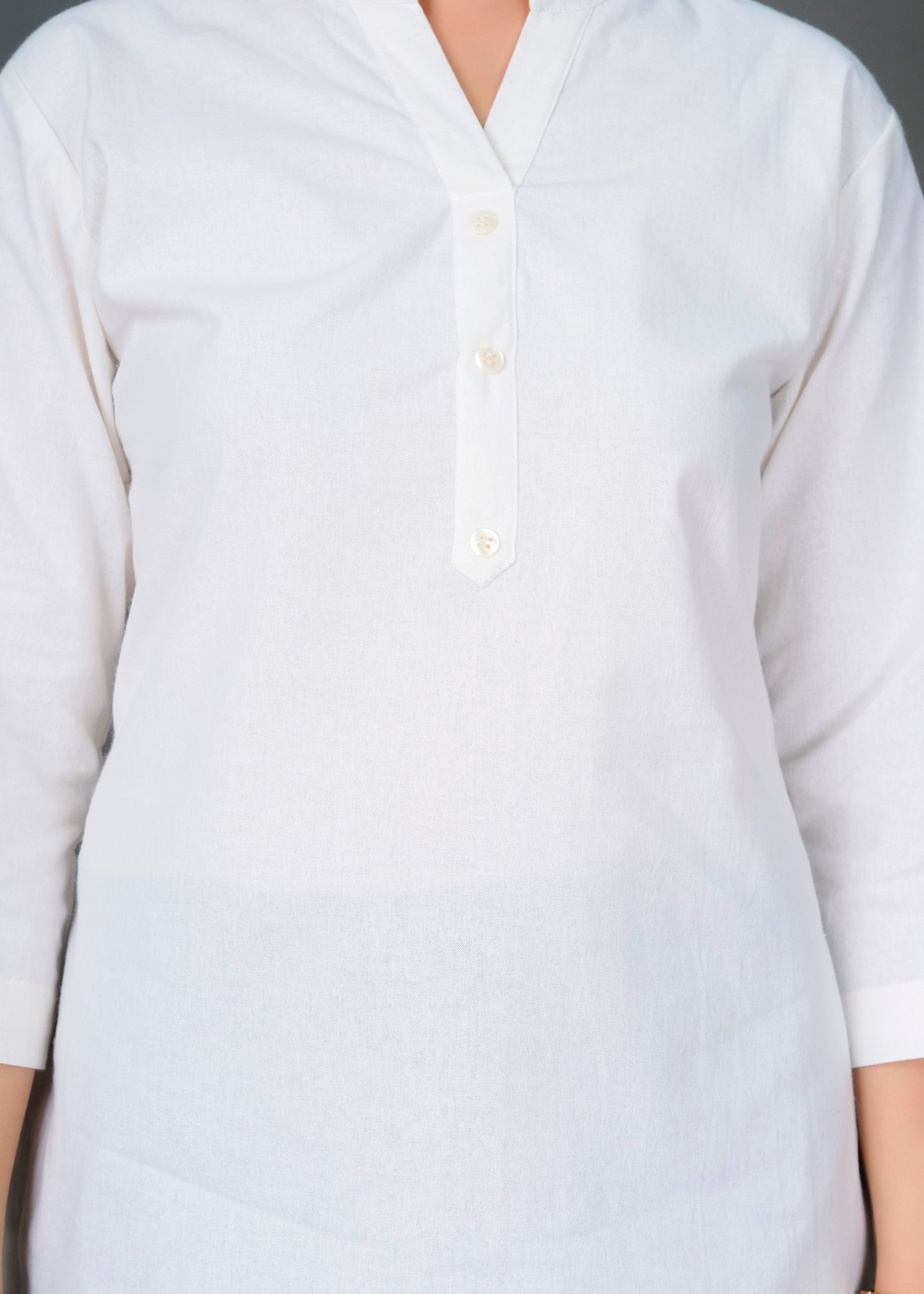 Cotton Linen White Short Kurti