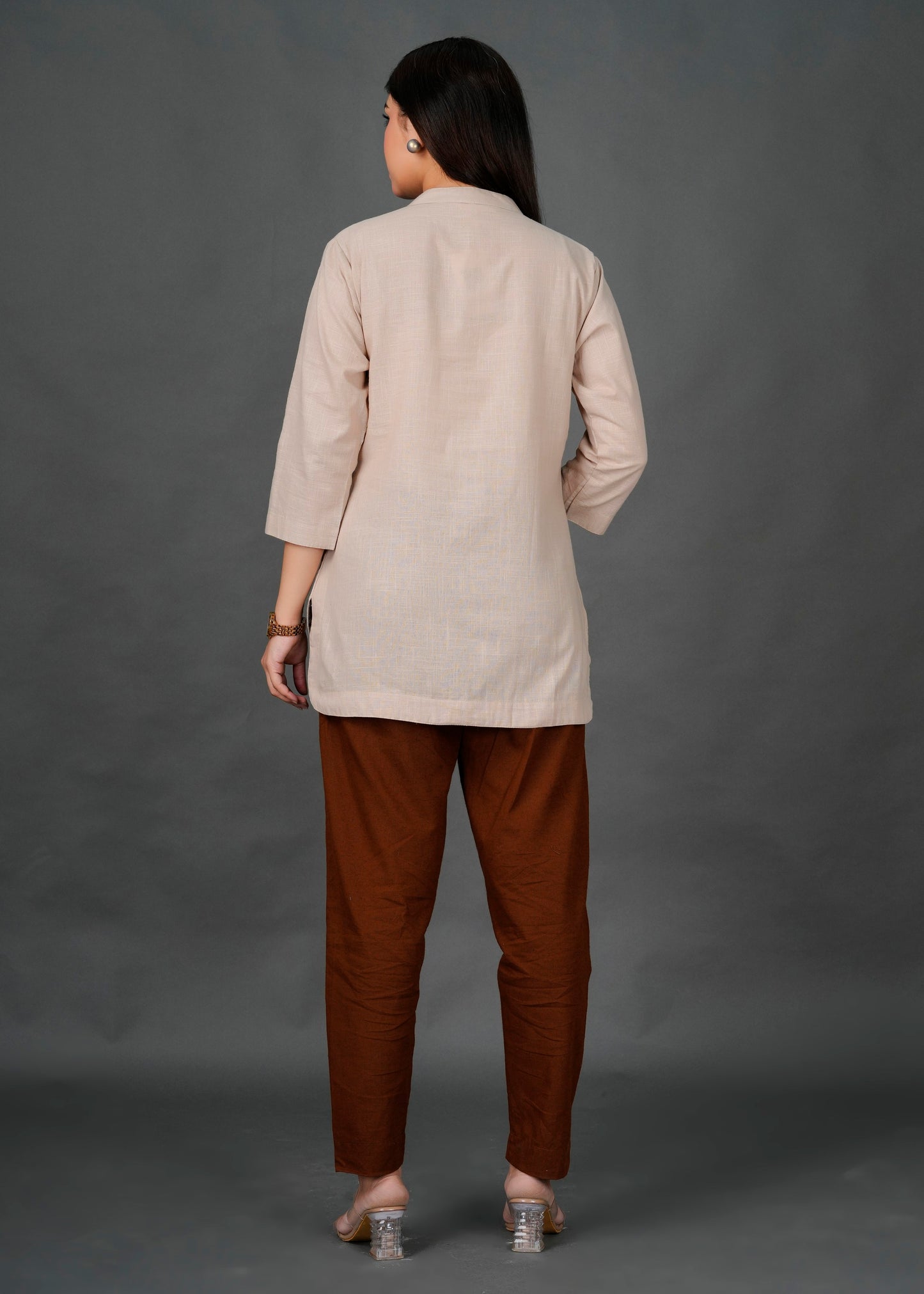Cotton Linen Beige Short Kurti